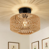 Light Fixtures Ceiling Mount,Mini Rattan Chandelier Light Fixture with Dimmable LED Bulb,Hand Woven Ceiling Light Fixtures Flush Mount for Hallway Bedroom Kitchen Entryway Living Room