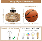 Light Fixtures Ceiling Mount,Mini Rattan Chandelier Light Fixture with Dimmable LED Bulb,Hand Woven Ceiling Light Fixtures Flush Mount for Hallway Bedroom Kitchen Entryway Living Room