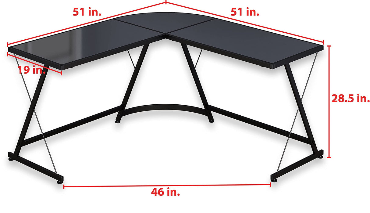 Tempered Glass Gaming L-Shaped Desk Office Computer Desk, Black