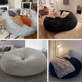 Bean Bag Chair Cover(Cover Only,No Filler),Big Round Soft Fluffy PV Velvet Washable Bean Bag Lazy Sofa Bed Cover for Adults,Living Room Bedroom Furniture Outside Cover,180cm Snow Grey.