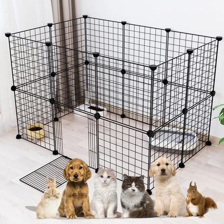 Pet Playpen,Portable Metal Wire Mesh XS Size 35cm(13.8in) Small Animal DIY Pen Cage Yard,Outdoor & Indoor for Kitty,Puppy,Rabbit,Hedgehog,Guinea Pig,Squirrel (19 Panels & 1 door, white)