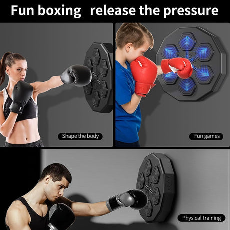 Boxing Training Machine with Glove, Smart Music Wall Mounted Punching Sports Equipment Rechargeable LED Light, Hand/Eye/Speed Reaction for Kids/Adults/Home Workout/Stress Relief