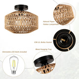 Light Fixtures Ceiling Mount,Mini Rattan Chandelier Light Fixture with Dimmable LED Bulb,Hand Woven Ceiling Light Fixtures Flush Mount for Hallway Bedroom Kitchen Entryway Living Room