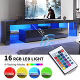 200cm LED TV Cabinet with Glass Shelf 16 RGB LED Lighted for TVs, TV Entertainment Unit with Ambient Lights for Living Room Bedroom