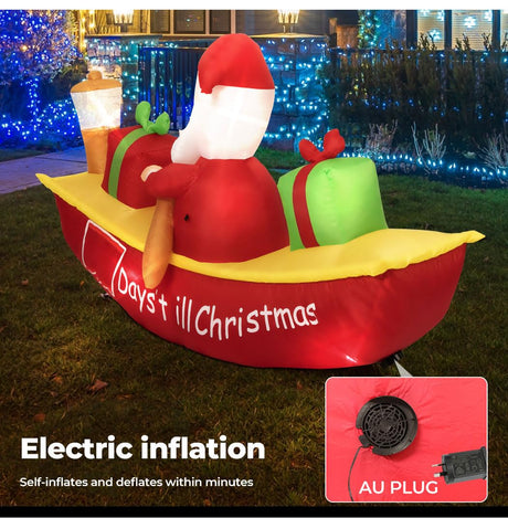 Christmas Inflatable Santa Clau Boat Xmas Indoor Decorations with LED Lights,Fast Self-Inflatable and deflatable,Waterproof Home Garden Holiday Party Outdoor Decor Red Colour 135cm x 210cm