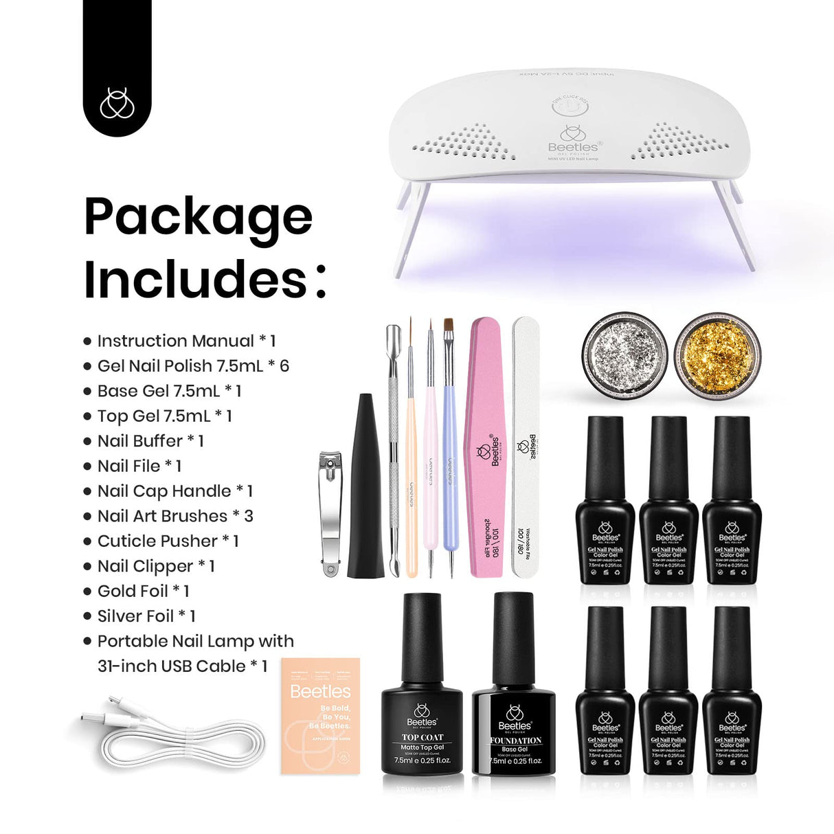 Beetles Gel Nail Polish Kit with U V Light Starter Kit, Gel Polish Soak Off Nude Gray Purple Mauve Gel Polish Kit with U V LED Nail Lamp Base Gel Top Coat DIY Home Manicure