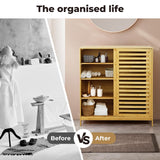 Bamboo Storage Cabinet, Freestanding Organizer, Cabinets Cupboard with Louvered Door and Open Shelf, for Bathroom Laundry Room, Entryway, Kitchen, Natural,80cm x 40cm x 88cm