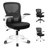 Ergonomic Office Chair Mesh for Home Office, Mid-Back Student Computer Study Desk Chair with Adjustable Flip-Up Arm & Lumbar Support, Gaming Racing Task Chair, Keldon White Black