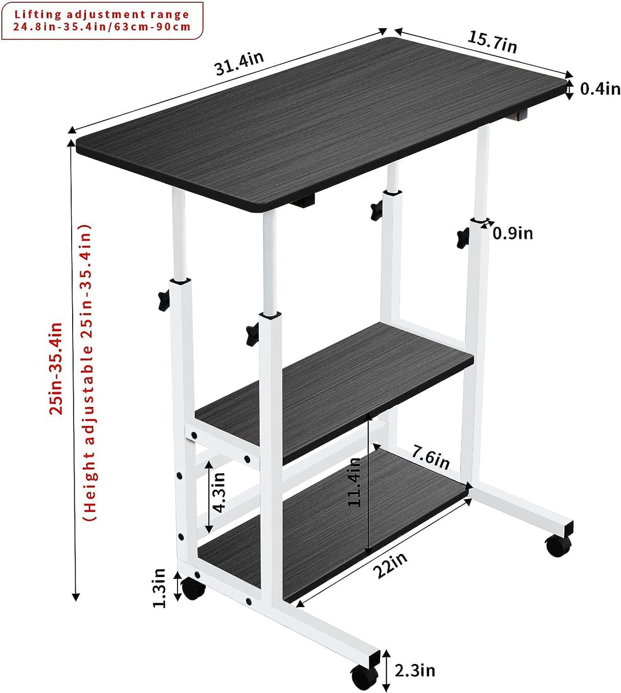 Adjustable Height Standing Large Desk,Portable Laptop Computer Desk,Office Furniture Small Spaces Desk Sofa Bedside Desk Learn Play Game Desk,Wheels Movable Storage Desk