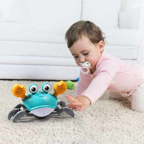 Crawling Crab, Tummy Time Baby Toys, Sensing Interactive Walking Dancing Toy with Music Sounds & Lights, Infant Fun Birthday Gift Toddler Boy Girl (Cute Green)