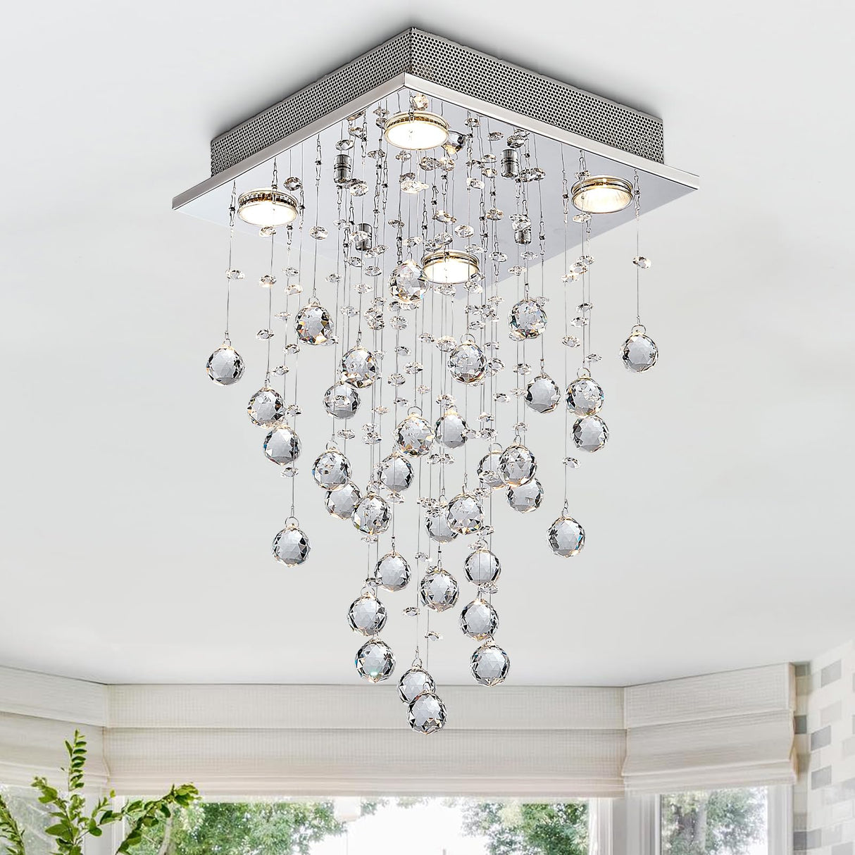 Modern Crystal Raindrop Chandelier Lighting Flush Mount LED Ceiling Light Fixture Pendant Lamp for Dining Room Bathroom Bedroom Livingroom 4 GU10 LED Bulbs Required Width 35 cm Height 50 cm