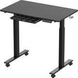 Small Electric Height Adjustable Mobile Sit Stand Desk with Drawer, Hanging Hooks and Cable Management, 101 x 61 cm, Black