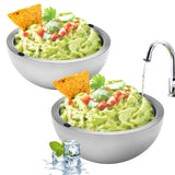 Dip Chiller Bowl - Large 35oz Capacity - Frozen Ice Stainless Steel Serving Bowl - Insulated Dip Dish Platter Keeps Salsa, Guacamole, Condiments, Sauces, Salad & Food Hot or Cold (2 Bowls)