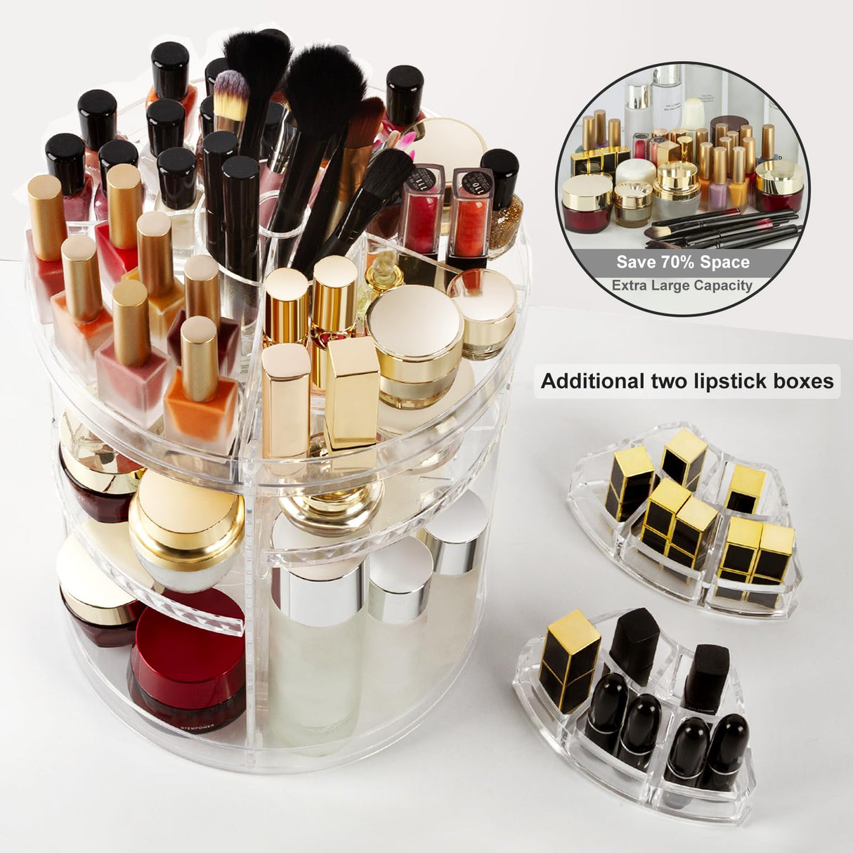 Makeup Organizer, 360 Degree Rotating Adjustable Cosmetic Storage Display Case with 8 Layers Large Capacity, Fits cosmetics, Makeup Brushes, Lipsticks and More, Clear