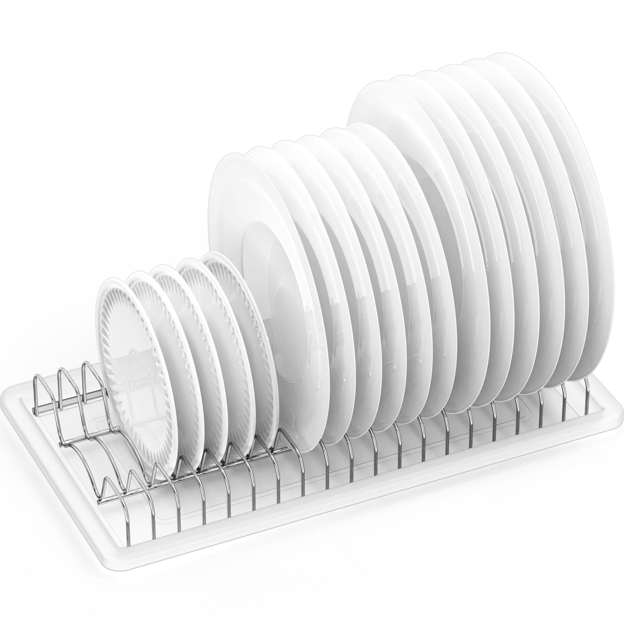 Plate Drying Rack with 19 Compartments and Drainboard, Chrome