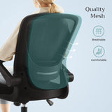 Office Chair, Swivel Chair with Mesh Covering, Ergonomic, Padded Lumbar Support, Rocker Function, 53 cm Seat, Folding Armrests