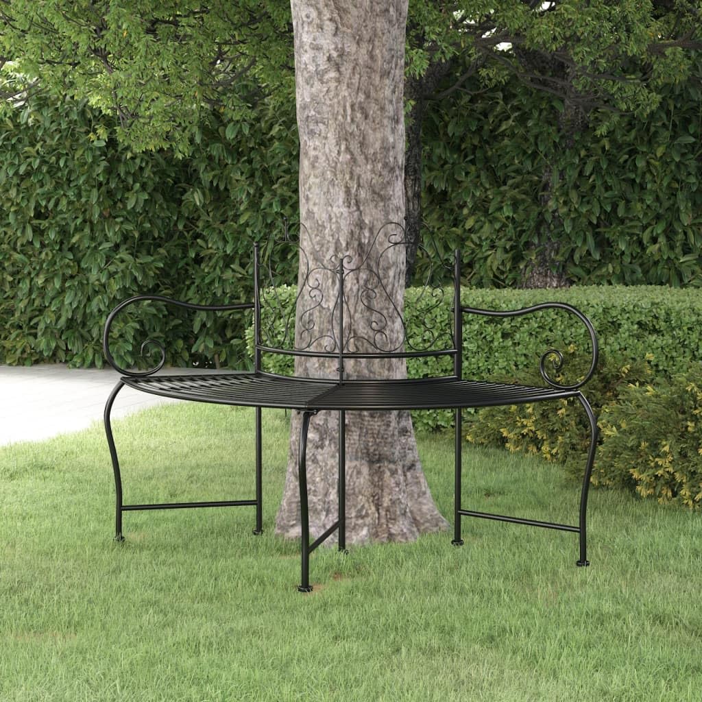 Black Steel Tree Bench - Weather-Resistant Outdoor Seating of 150 cm Diameter