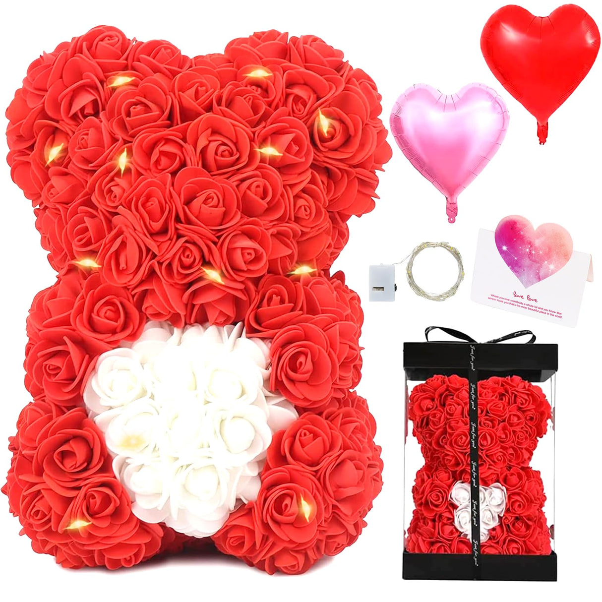 Rose Bear,Gifts for Mothers Day from Daughter Son, Artificial Flower Bear, Valentines Decorations, Gifts for Grandma, Mom, Mother's Day, Birthday, Anniversary