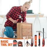 Home Tool Set, 219-Piece Basic Household Repairing Tool Kit With 13-Inch Large Opening Tool Bag, Orange General Hand Tools Set, Great Gifts for Homeowner Beginners DIY