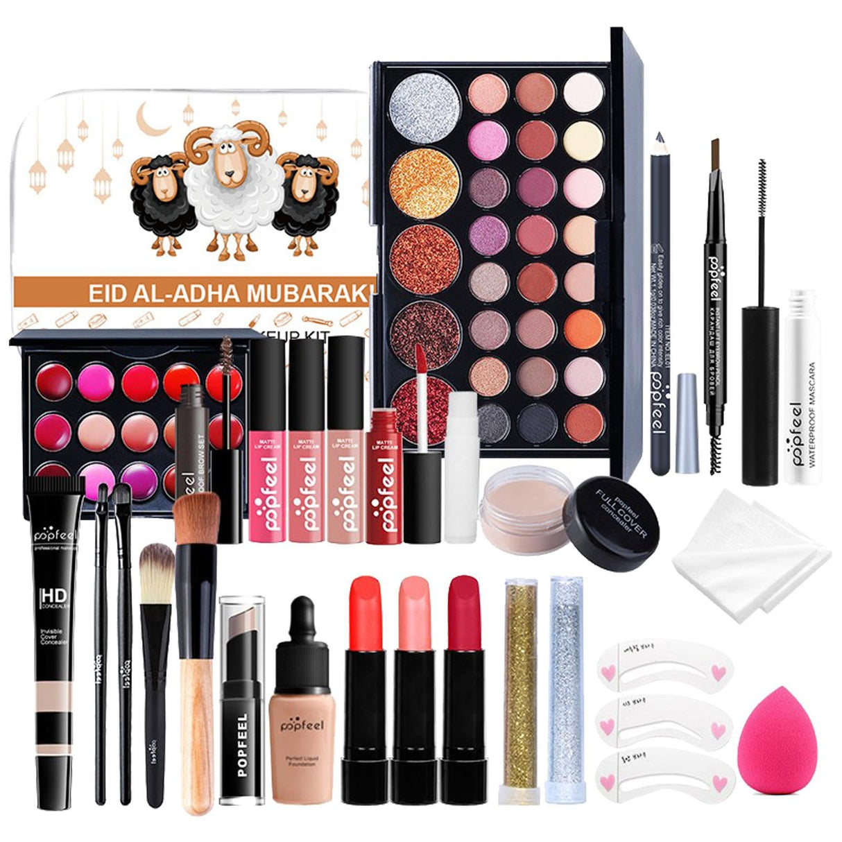 Beginner Makeup Kit - Travel Makeup Kit with Cosmetic Bag - Includes Eyeshadow Palette, Mascara, Lip Gloss, Foundation, Beauty Sponge