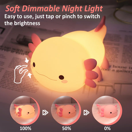 Axolotl Night Light, Axotolt Gifts for Kids, Cute Silicone Axotolts Lamp with Timer Dimmable, Nursery Nightlight for Breastfeeding, Bedroom Decor for Child Baby Girls