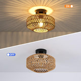 Rattan Ceiling Light Chandelier Lighting Hand Woven Ceiling Lamp Flush Mount Ceiling Lights Vintage Lighting Fixtures E27 Farmhouse Pendant Lights Kitchen Dining Room Bedroom Hallway 1 Pack