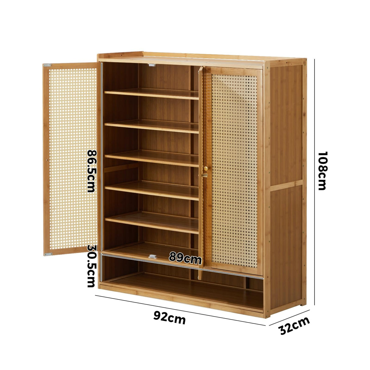 Shoe Storage Cabinet with Rattan Door Wooden Shoe Rack with 7-Tiers Shoe Storage Shelves