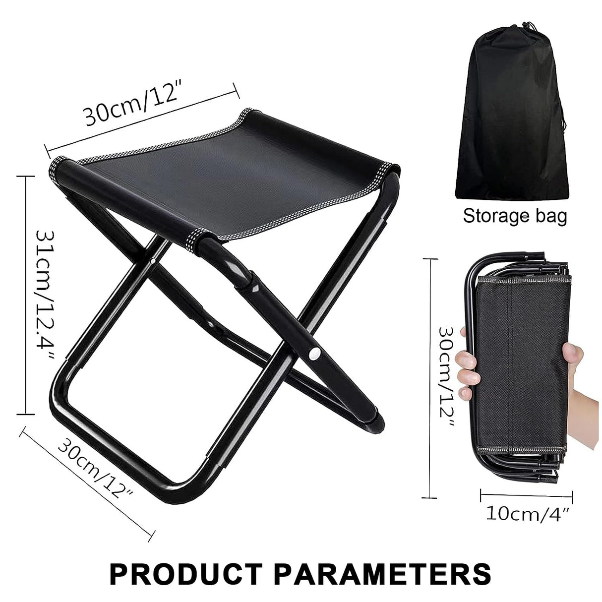 Ultralight Portable Camping Stool, Hiking Chair, with Carrying Bag, Aluminum Bracket, 1.5 Pounds Lightweight. Beach Chair, Suitable for Outdoor Fishing, Hiking, Beach. Weight Capacity 220 ibs(Black)