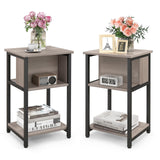 Bedside Table Set of 2, 3-Tier End Table w/Storage Shelf for Small Spaces, Narrow Sofa Side Table for Bedroom, Living Room, Gray & Black