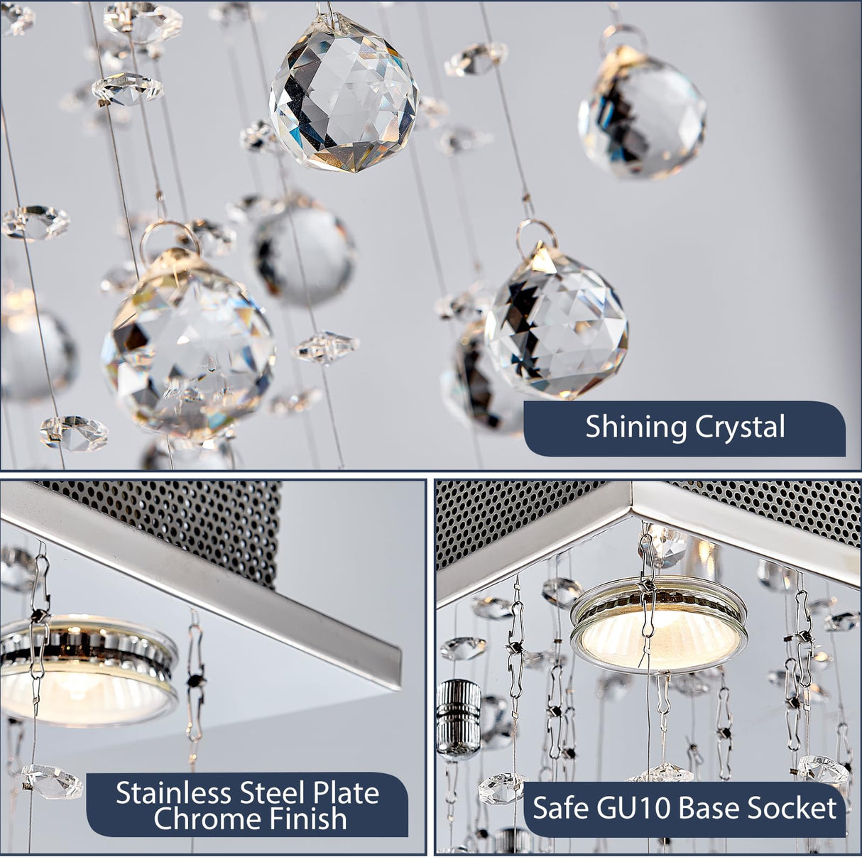 Modern Crystal Raindrop Chandelier Lighting Flush Mount LED Ceiling Light Fixture Pendant Lamp for Dining Room Bathroom Bedroom Livingroom 4 GU10 LED Bulbs Required Width 35 cm Height 50 cm