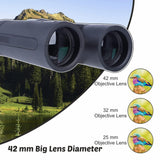 12x42 Binoculars with Phone Adapter, Tripod, Strap and Tripod Adapter, BAK4 Prism HD Binoculars with Clear Low Light Vision, Waterproof Binoculars Kids Compact, Travel Accessories