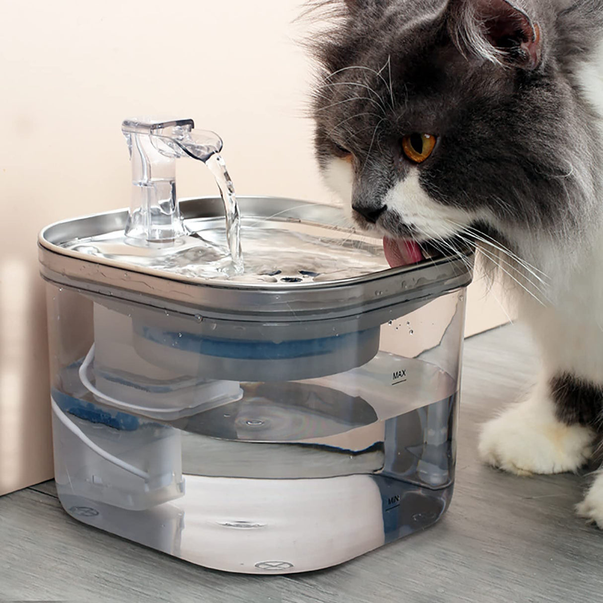 Pet Water Fountain 2L, 304 Stainless Steel Smart Pet Drinking Fountain, Ultra-Quiet and Circulating Water Filtration System for Cat Water Fountain