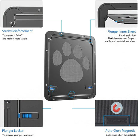 Pet Screen Door,Inside Door 8x10x0.4 inch,Lockable Magnetic Flap Screen Automatic Lockable Black Door for Puppy Dog and Cat Door