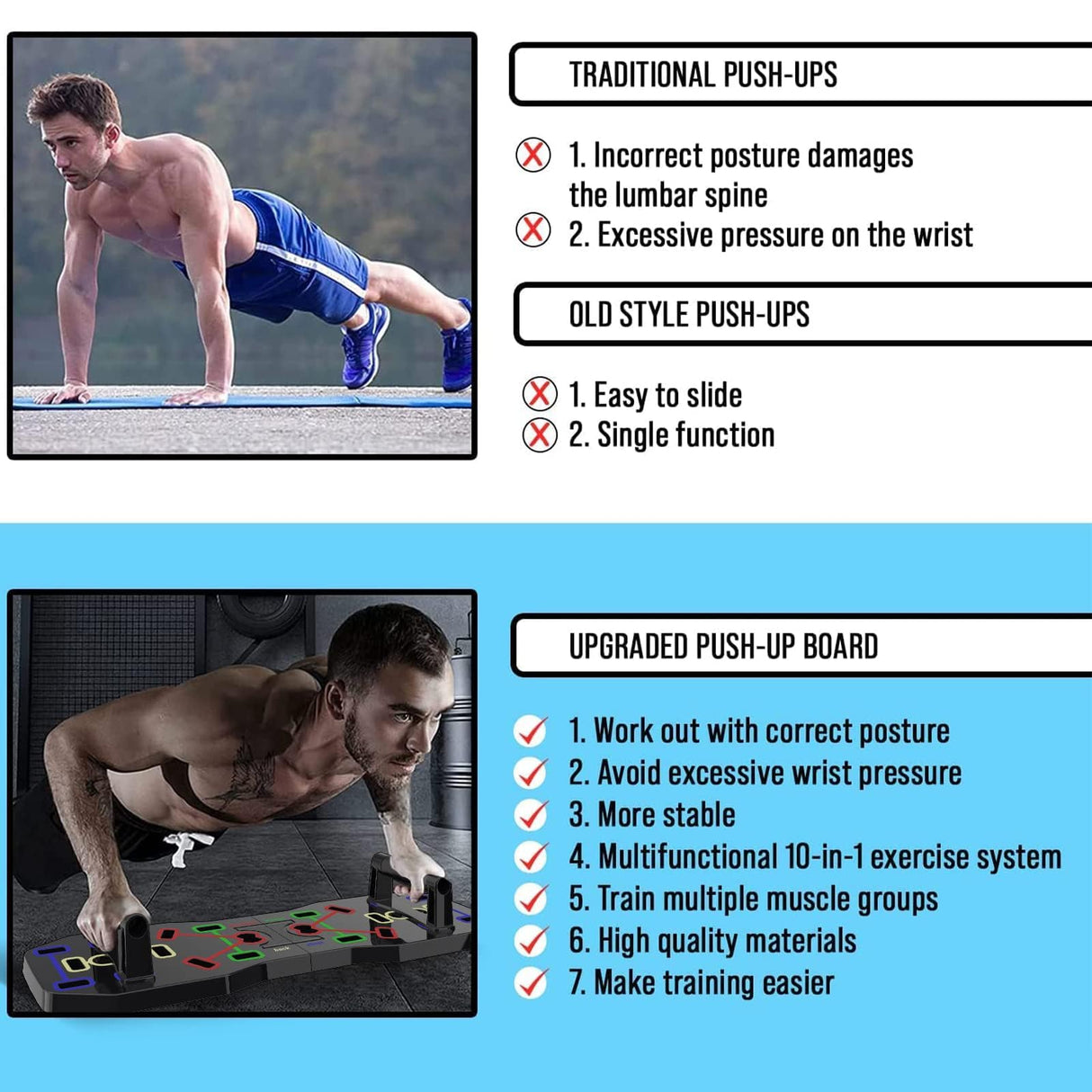 Push Up Board, Portable Multi-Function Foldable 10 in 1 Push Up Bar, Push up Handles for Floor,Professional Push Up Strength Training Equipment