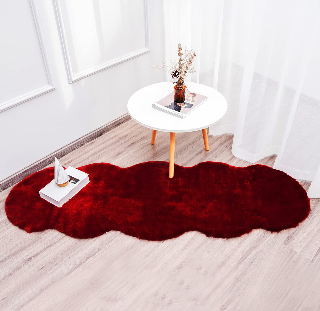 Ultra Soft Faux Rabbit Fur Chair Cover Couch Pad Fuzzy Area Rug Fluffy Bedside Carpet Mat for Bedroom Floor Sofa Living Room Rugs 2 x 6 ft, Burgundy Red Fur Rug (Burgundy Red, 2 x 6 ft)