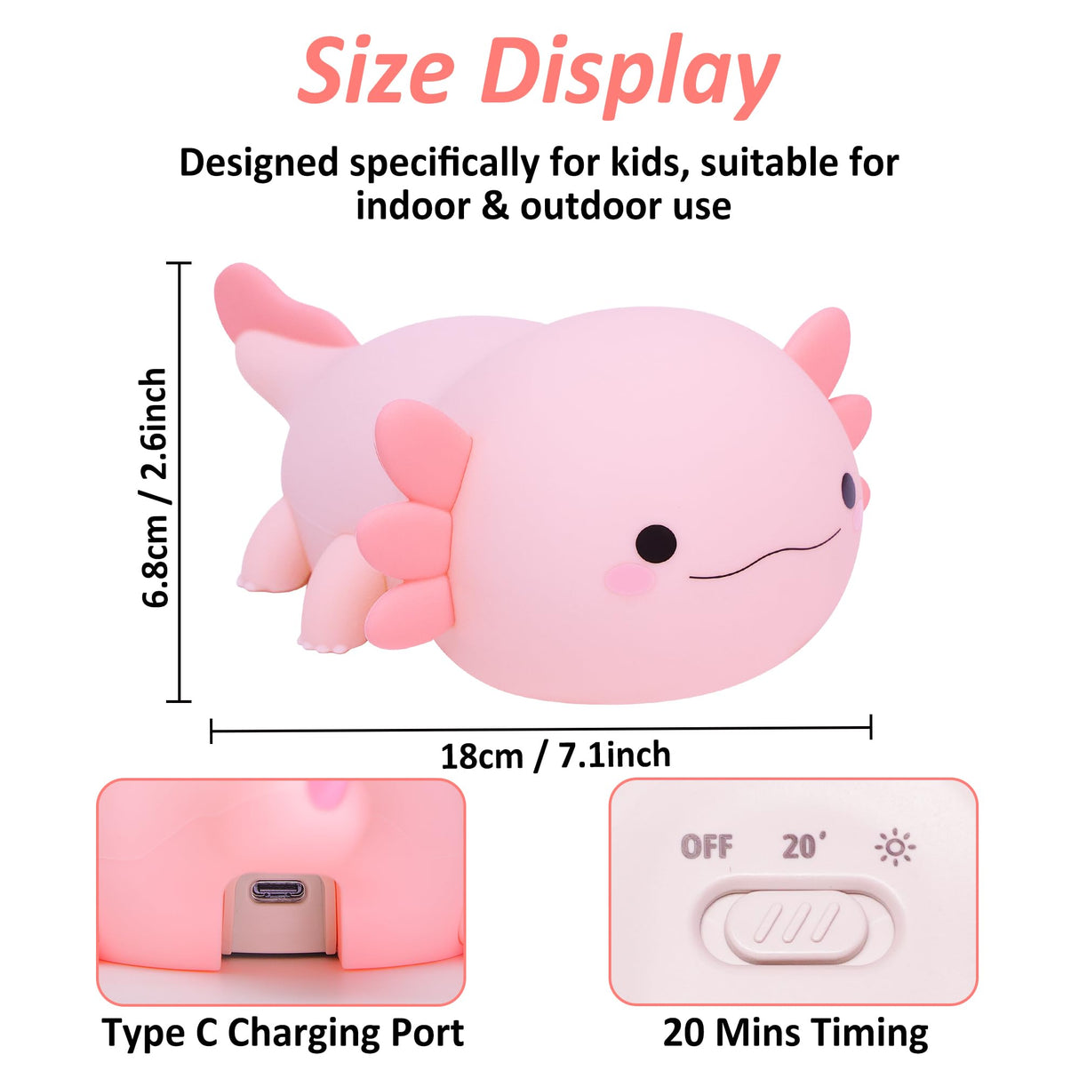 Axolotl Night Light, Axotolt Gifts for Kids, Cute Silicone Axotolts Lamp with Timer Dimmable, Nursery Nightlight for Breastfeeding, Bedroom Decor for Child Baby Girls