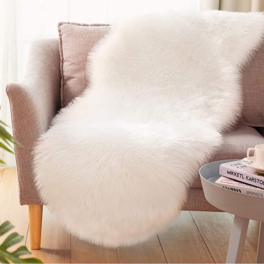 Soft Faux Sheepskin Fur Rug Fluffy Area Rug Floor Mat Luxury Carpets Chair Cover Seat Pad Shaggy Rug for Bedroom Sofa Living Room (2x5 Ft Sheepskin)