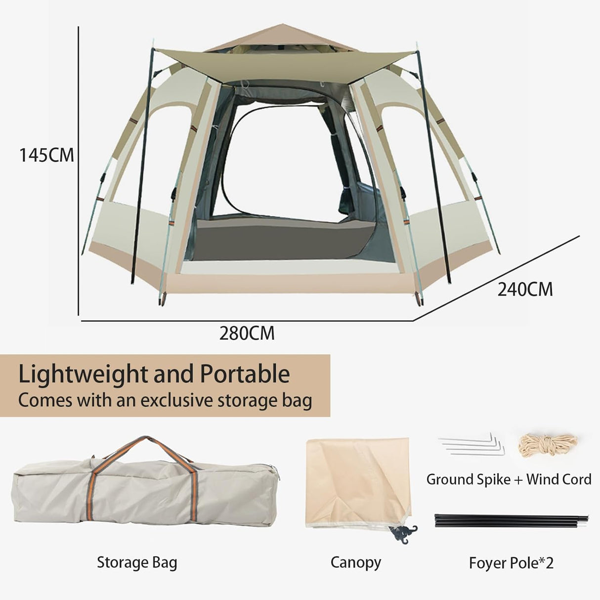 5-8 Person Camping Tent, Family Waterproof Camping Tent Pop Up Dome Tent, Portable Automatic Instant Tent with Door and Window for Outdoor, Camping, Beach, Hiking, Park