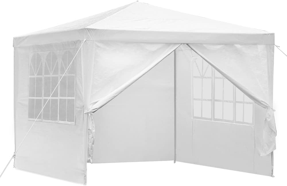 3x3 Marquee Gazebo, Camping Tent Wedding Gazebos Garden Shed Outdoor Party Canopy Patio Carport Car, White 4 Window Wall Carry Bag Water Resistant and UV