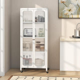 Glass Doors Storage Cabinet w/Wheels, Mobile 2 Doors Food Pantry Cupboard Cabinet, Bookcase Bookshelf w/Adjustable Shelves, Kitchen Sideboard Bathroom Cabinet for Dining Room, Living Room