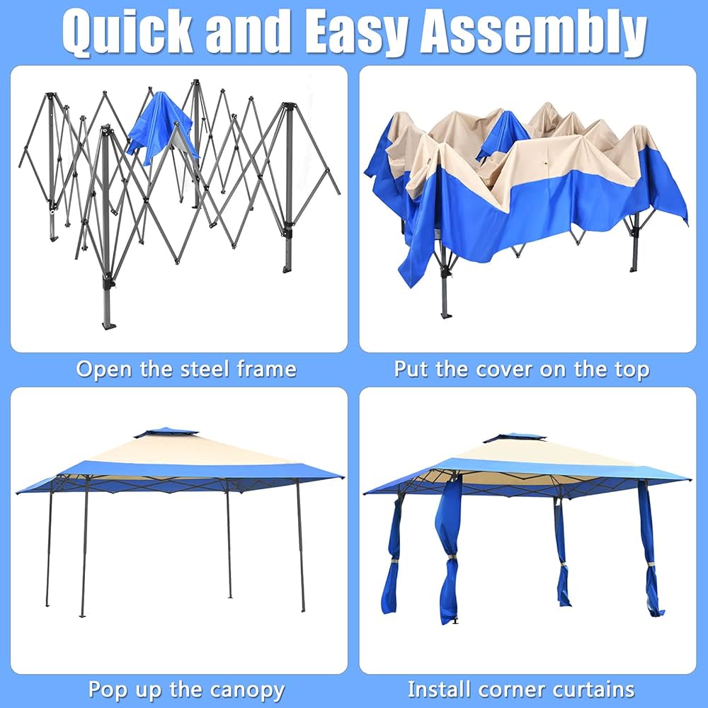 Canopy Tent, Gazebo Canopy w/ 2-Tier Roof, Silver-Coated Oxford Fabric & Powder-Coated Steel, 3 Adjustable Heights, Ideal for Yard, Patio, Beach & Park 393cm x 393cm