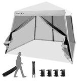 Folding Canopy Sun Shelter Tent w/Mesh Sidewalls Outdoor Picnic Camping White