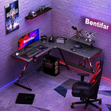 L Shaped Gaming Desk 130cm L Shaped Desk, Carbon Fiber, Computer Corner Desk with Large Monitor Riser Stand for Home Office, Gaming Desk with Shelf (Carbon Black)