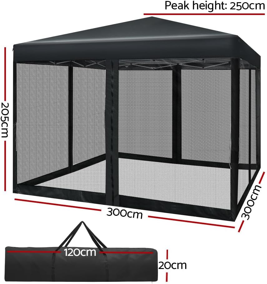 3x3 Marquee Gazebo, Pop Up Camping Tent Folding Gazebos Garden Outdoor Wedding Party Canopy Patio Carport, Water Resistant and UV Carry Bag Mesh Panels