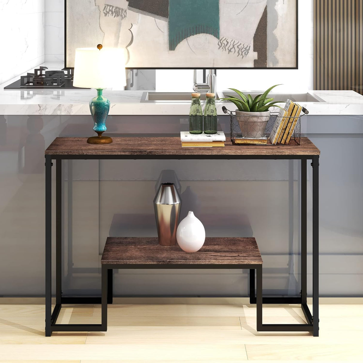 2-Tier Sofa Console Table Narrow Sofa Table Industrial Entryway Table Rustic Hallway Table Modern Display Table Foyer Table for Entryway, Hallway, Sofa, Couch, Living Room