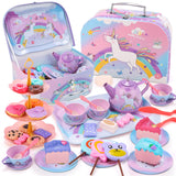 Unicorn Toys for Girls,48 PCS Kids Tea Set for Kids,Pretend Toy W/ Play Desserts,Tin Teapot,Educational Play Food Princess Toy Gift,Toddler Toys for 6 7 Year Old Girls Boys