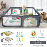 Large Baby Playpen with Mat - 200 x 180 cm Baby Play Yard for Toddler Indoor & Outdoor Kids Activity Center, Sturdy Safety Play Yard with Soft Breathable Mesh