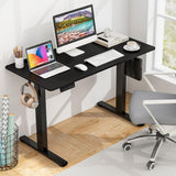 Electric Standing Desk, 140 x 60 cm Sit Stand Home Office Desk with 3 Memory Height Settings, Height Adjustable Computer Desk with 2 Hanging Hooks & Cable Management