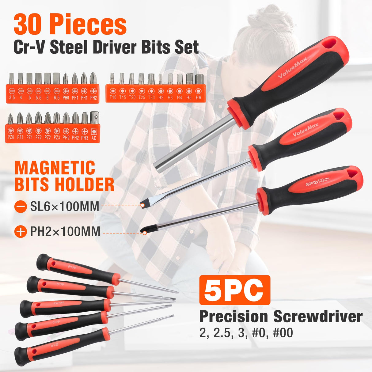 Home Tool Set, 219-Piece Basic Household Repairing Tool Kit With 13-Inch Large Opening Tool Bag, Orange General Hand Tools Set, Great Gifts for Homeowner Beginners DIY