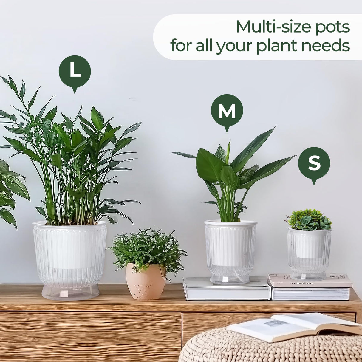 T4U Self Watering Plant Pots, 4 Inch Small Plant Pots, Self Watering Planter with Deep Reservoir, Plastic Flower Pots for All House Plants, Flowers, African Violets, 4 Pack,Transparent